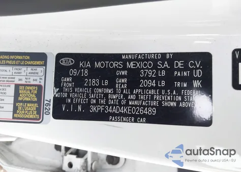 2019 Kia Forte S z USA, uszkodzony, nr VIN 3KPF34AD4KE026489